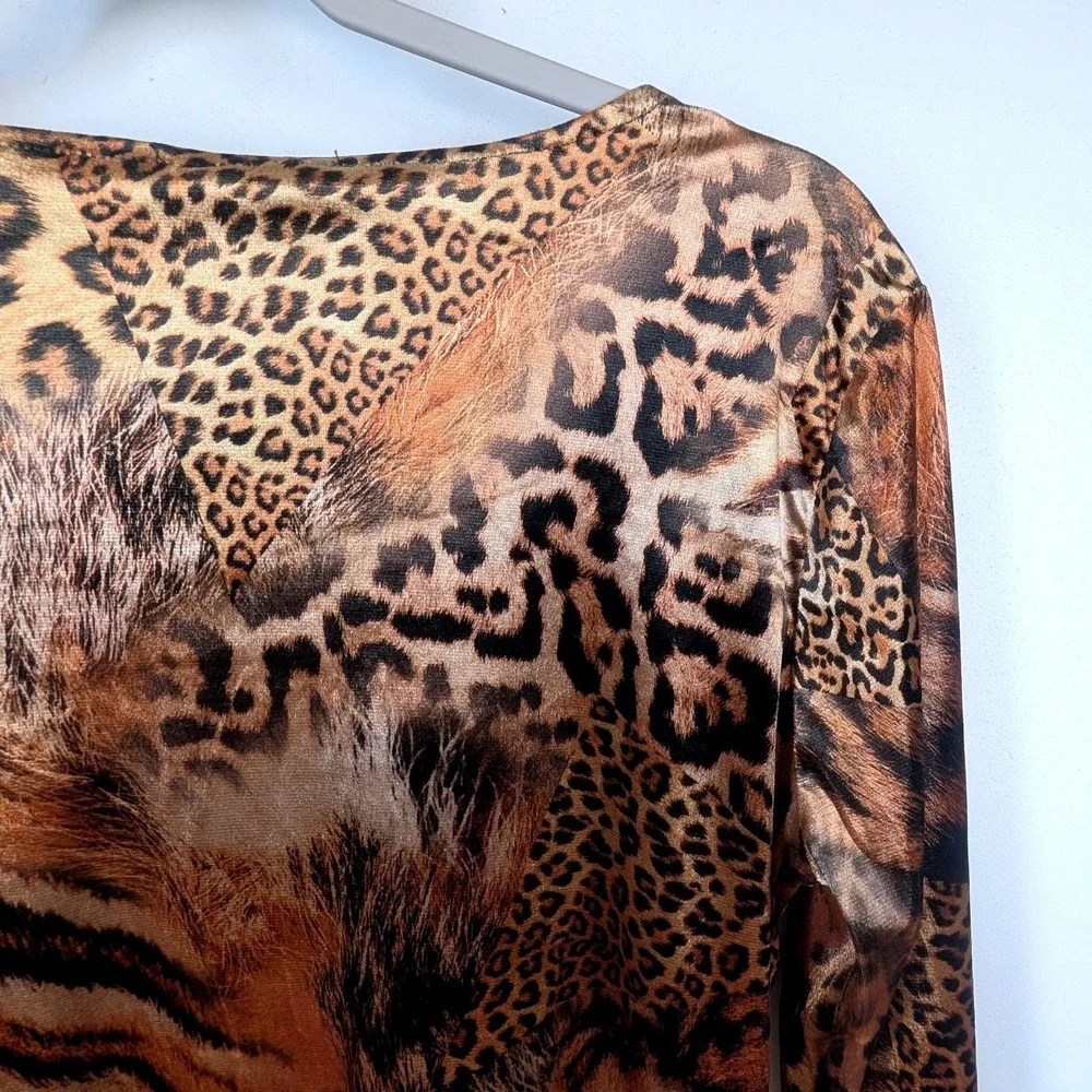 Cupid Vintage Y2K Leopard Print Cutout‎ Long Sleeve Top NWT Brown Animal Print